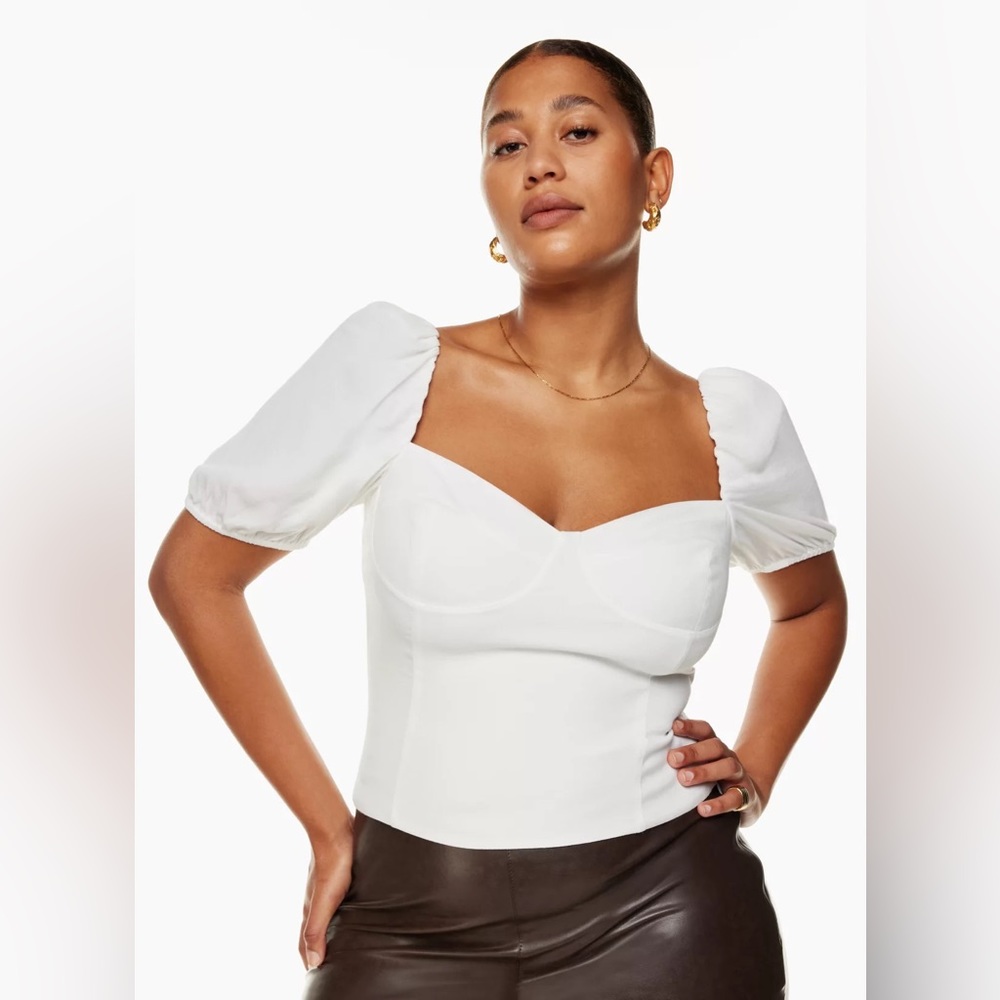 Aritzia Wilfred Novella Shortsleeve Blouse — puff sleeve bustier blouse